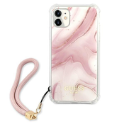 GUESS GUHCN61KSMAPI za iPhone 11 - roza marmor shock silikonski ovitek s perla zapestnico