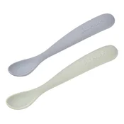 Prvé tréningové lyžičky First Age Silicone Spoons Nature Duo Beaba zo silikónu na samostatné jedenie v praktickom obale 2 kusy zeleno-modré od 4 mes BE913600