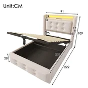SONNENH Enojna postelja, 90 x 200 cm, bež, 220 x 91 x 109 cm, led osvetlitev, priključek usb, za spalnico