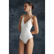 Trendyol Ecru V Neck Textured Regular Swimsuit