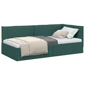 Vidaxl Kotna postelja z vzglavjem Temno zelena 90 x 200 cm blago
