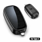 VYZIO® Solarni prijenosni punjac za telefon s privjeskom, power bank 5 W, USB-C, kompaktan s karabinerom | POWERWING