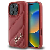 shumee Prešiven ovitek Karl Lagerfeld Signature za iPhone 16 Pro v rdečem trdem odtenku