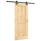 Vidaxl Drsna vrata Naravna in črna 85 x 210 cm Masiven borov les