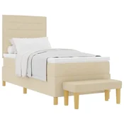 Vidaxl Postelja z vzmetnico z vzglavjem krema 200 x 90 cm blago