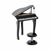 HOMCOM Mini klavir za otroke z mikrofonom in stolčkom, črn