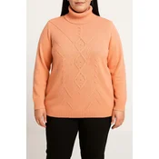 Plus size pulover z visokim ovratnikom, mareličen