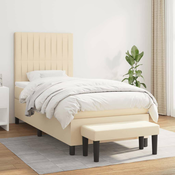 Greatstore Box spring postelja z vzmetnico krem 100x200 cm blago