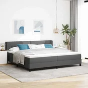 vidaXL Postelja z vzmetnico z vzglavjem Temno siva 200 x 200 cm blago