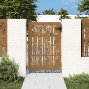 vidaXL Vrtna vrata 85x125 cm corten jeklo dizajn bambusa