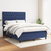 Greatstore Box spring postelja z vzmetnico moder 140x190 cm blago