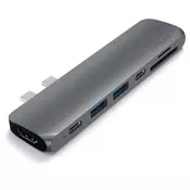SATECHI Aluminium Type-C PRO Hub (HDMI 4K,PassThroughCharging,2x USB3.0,2xSD,ThunderBolt 3) - Space Grey