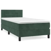 Vidaxl Box spring postelja z vzmetnico temno zelen 90x190 cm žamet