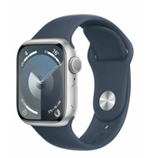 Apple Watch Series 9 41mm Silver Aluminium Case, Storm Blue Sport Band - M/L