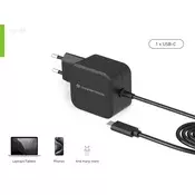 Conceptronic OZUL04BE 67W GaN USB PD punjač s ugrađenim USB-C kabelom, crni