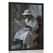 Plakat želva s časopisom na stranišču - 40x60 white
