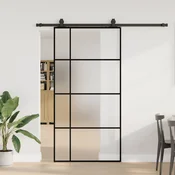 vidaXL Drsna vrata s kompletom strojne opreme črna 102,5x205 cm ESG steklo