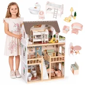 Drvena trospratna kucica za lutke Laura, sa 15 komada nameštaja – ECOTOYS