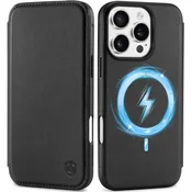 SHIELDON preklopna torbica za iPhone 16 Pro 6,3 – pravo usnje, RFID zaščita, brezžično polnjenje, črna
