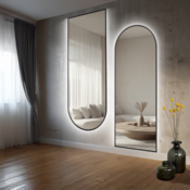 Set od dva poluovalna ogledala u crnom MDF SLIM okviru s pozadinskim osvjetljenjem - DOMI LED SET - boja okvira po izboru