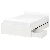 VIHALS Posteljni okvir z 2 predaloma, bela/Lindbaden, 140x200 cm
