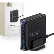Polnilec Tech-Protect DC240W-GaN 6-port namizni PD 240W/QC3.0 - črne barve