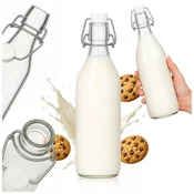 B.U. Okrogla steklenica s sponko - 1000 ml za mleko