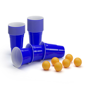BeerCup Williams, modri Party kozarci za beer pong, v stilu ameriških univerz, 473 ml, žogice in pravila (210)