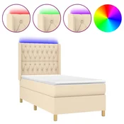 Vidaxl Box spring postelja z vzmetnico LED krem 80x200 cm blago