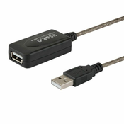 SAVIO SAVIO CL-130 USB aktivni podaljšek 10m, USB 2.0-A moški in ženski, črn, zlato prevlečeni kontakti