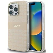 Ovitek DKNY DKHMP16LHRHSEP iPhone 16 Pro 6.3 trda roza maska s ponavljajočim teksturiranim vzorcem in črtami MagSafe (DKHMP16LHRHSEP)