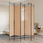 5-Panelni Pregradivac Bež 200 x 200 cm Tkanina