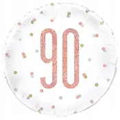 Unique Folija balon za 90. rojstni dan, bela, roza, zlata, roza, zabava, 45 cm