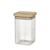 Square container, borosilicate glass, 8x8cm, 550ml, with bamboo lid -