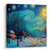 Božična slika praznična nočna pokrajina - 40x40