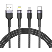 TECH-PROTECT ULTRABOOST 3IN1 LIGHTNING TYPE-C MICRO-USB CABLE 3A 120CM BLACK (9490713928974)