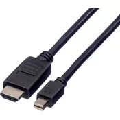 ROLINE Roline Mini-DisplayPort / HDMI adapterski kabel mini DisplayPort vtič\, HDMI-A vtič 3.00 m črna 11.04.5792 zaščiten DisplayPort kabel, (20415474)