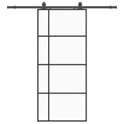 Vidaxl Drsna vrata z opremo črna 90x205 cm ESG steklo
