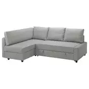FRIHETEN / KLAGSHAMN Ugaona sofa ležaj s odlaganjem, Faringe svetlosiva