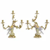 Casa Padrino Art Nouveau Parrot Candle Holder Set Brass / Multicolored H. 65 cm