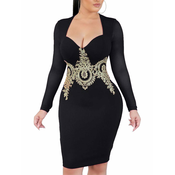 Elegant dress with long sleeves and decoration vette black