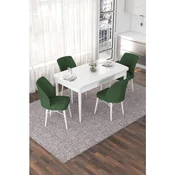 Hanah Home trpezarijski set Nef, sto na razvlacenje i 4 stolice, bela ploca, kaki zelena tkanina Jerry