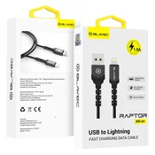 BLAVEC Raptor pleten USB-kabel Lightning 1,5 A 2 metra Apple CarPlay CRA-UL15BG20 črno-siv