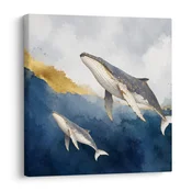 Slika par kitov v modrem oceanu - 30x30