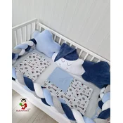 Bubamara037 Set za krevetac sa ogradicom od pletenica, bez lastiša, Plavo-Beli