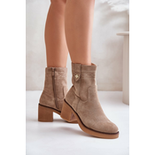 Insulated womens ankle boots on heel beige Vailia
