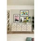 Hanah Home komoda Moka 180, 180 cm, bela / travertin / zlatna
