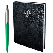 Set kemijska olovka Parker Royal Jotter Originals - Zelena i bilježnica Spree - Sa srebrnim rezacem, 168 listova, asortiman, 2026