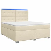 vidaXL Postelja boxspring z vzmetnico Krem 140 x 200 cm Blago