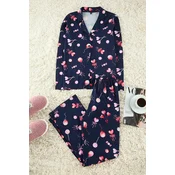 Trendyol Navy Blue 100% Cotton Heart Knitted Pajama Set